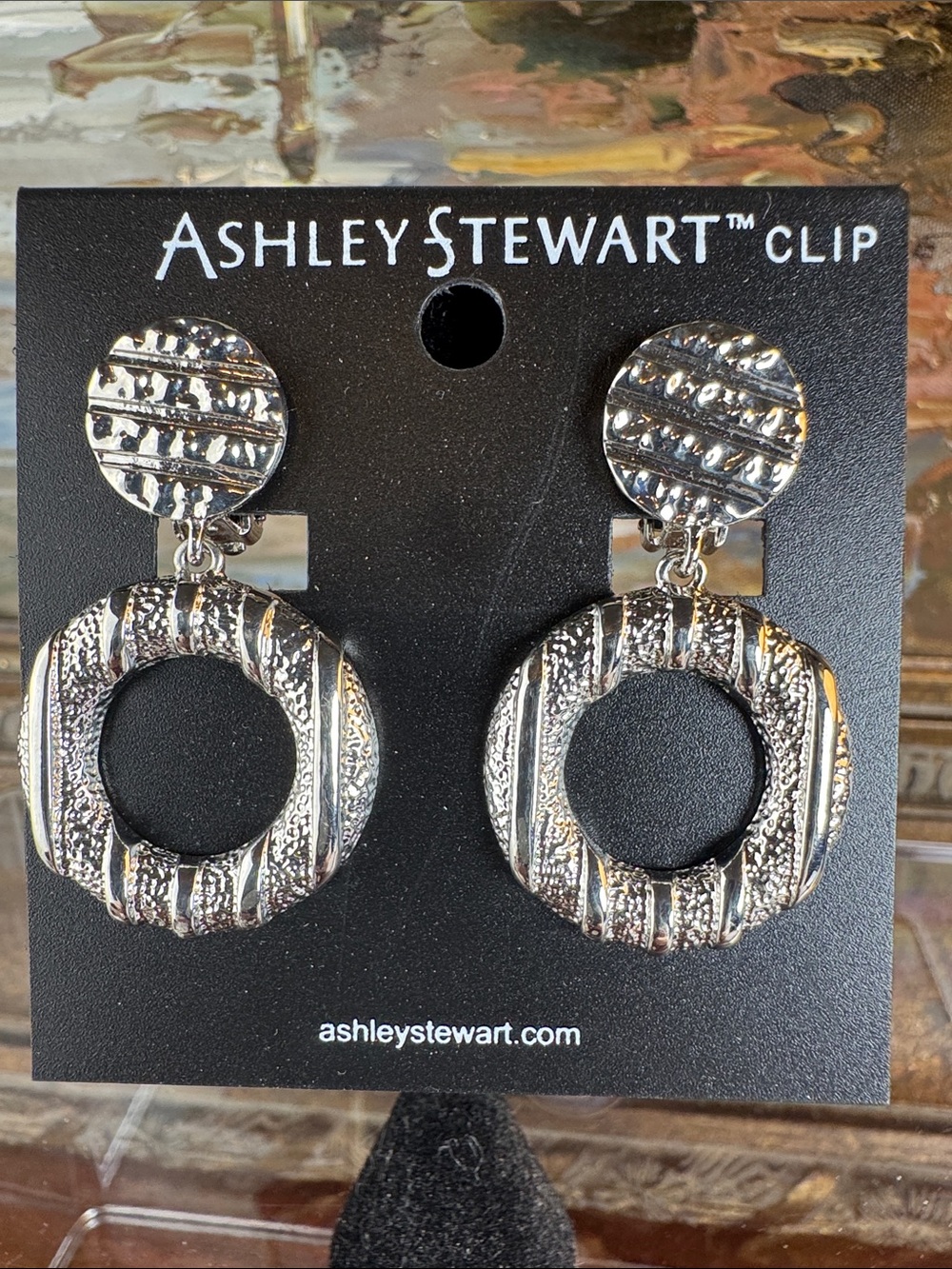 0699-Ashley Stewart Silver Textured Clip-On Hoop Earrings